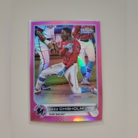 3 - 2022 Topps Chrome Adams, Stanton, and Chisholm Jr. Pink Refractor Cards - Picture 7 of 8